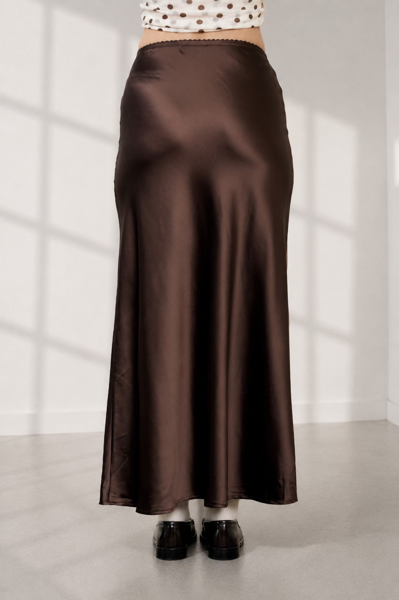 Espresso Satin Midi Skirt