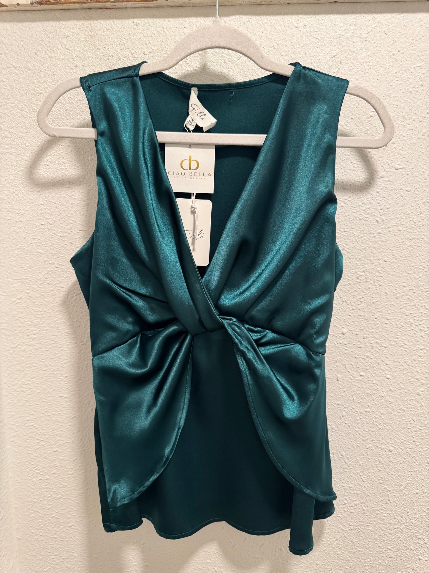 SATIN BOW TOP | EMERALD GREEN