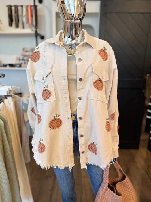 PLAID PUMPKIN EMBROIDERY CORDUROY SHAKET