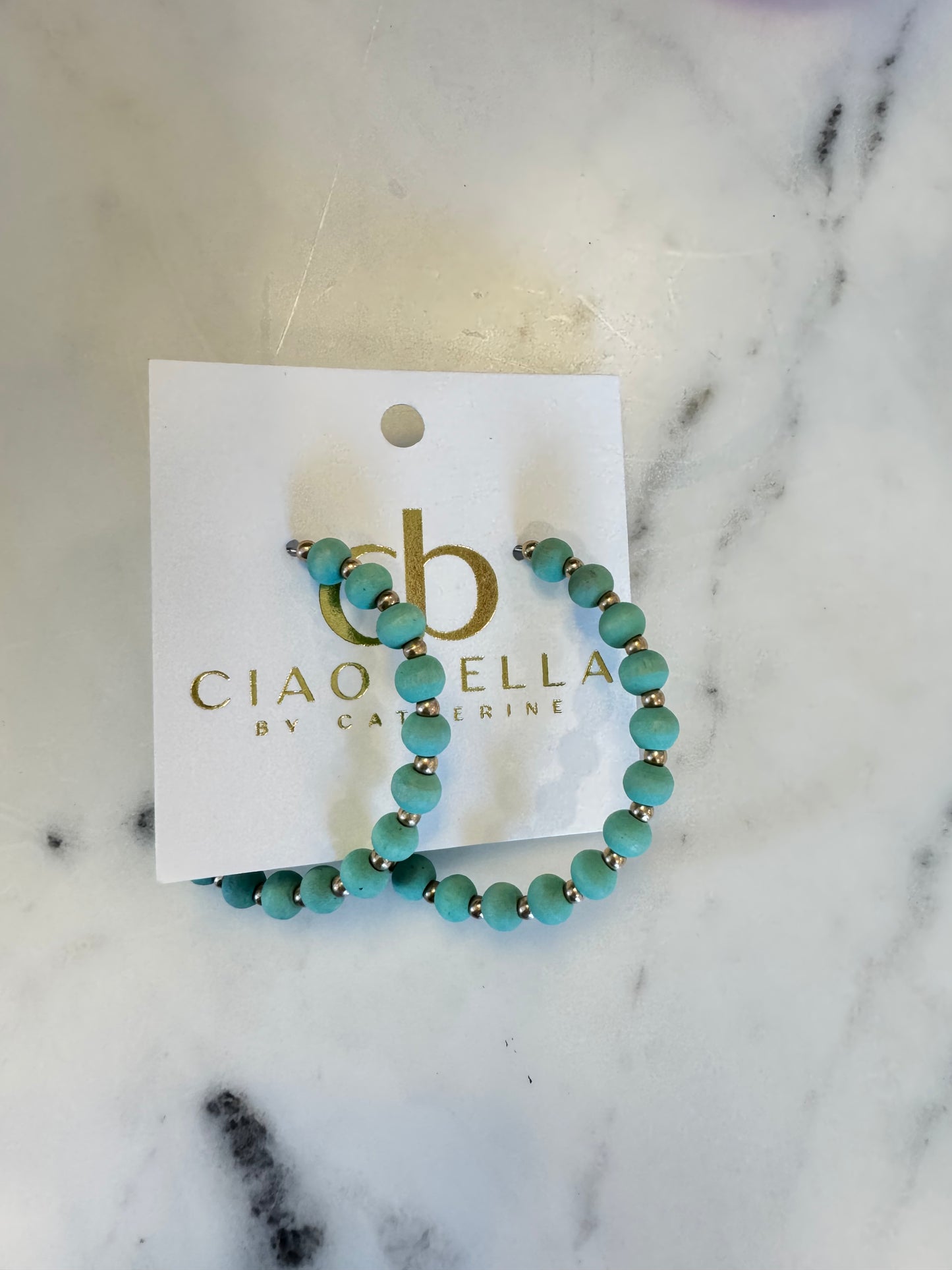 STELLA WOOD BEAD HOOP EARRINGS