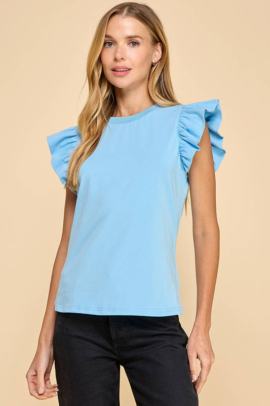 RUFFLE SLEEVE POPLIN TOP