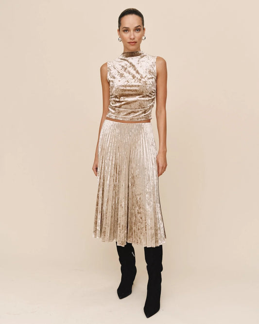 CLEAN WAIST PLEATED SKIRT | MOCHA SOFTEE | BELLA DAHL