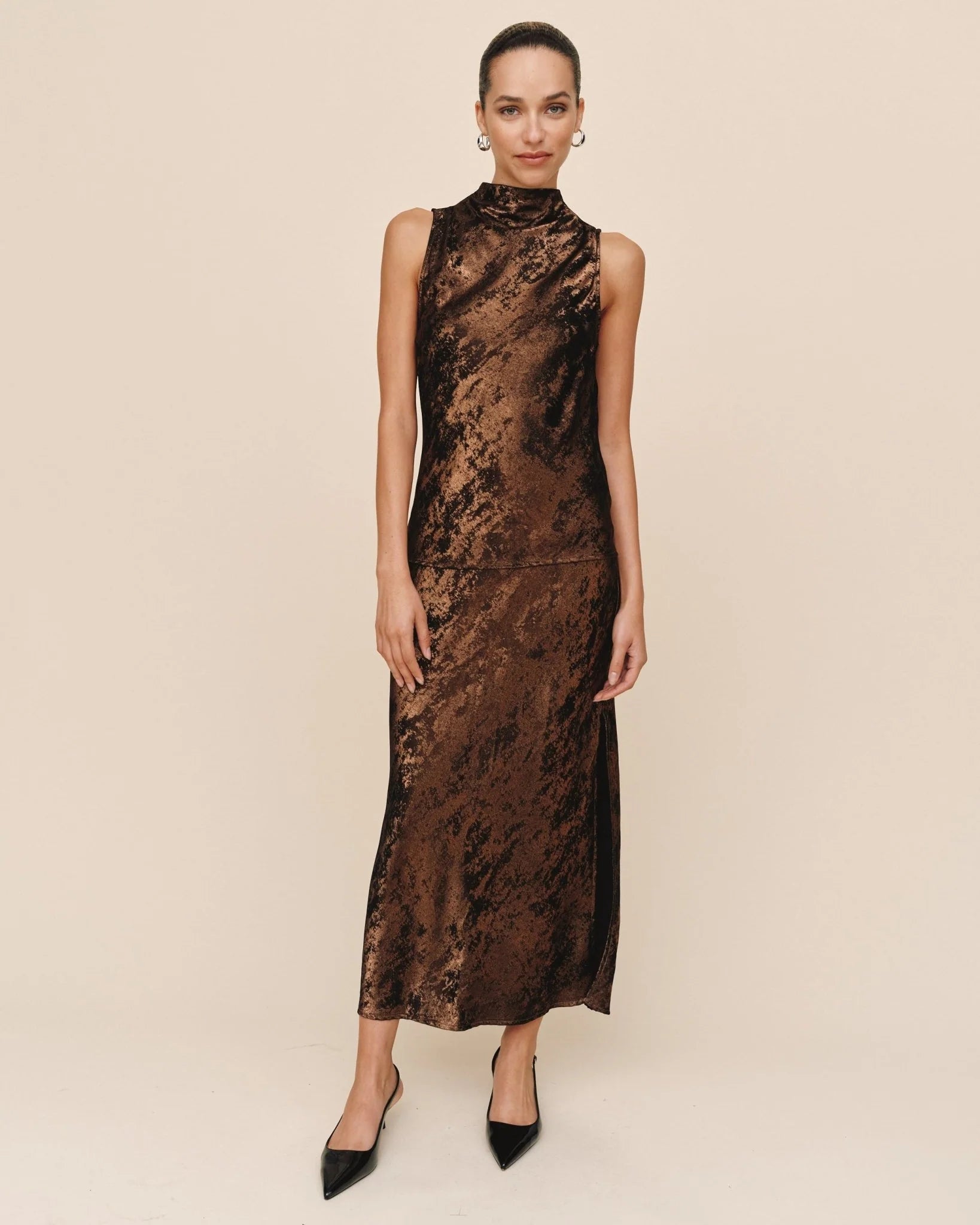 bronze rubi cowl neck cocktail dress Rubi Cowl Neck Cocktail Dress DVL Shop