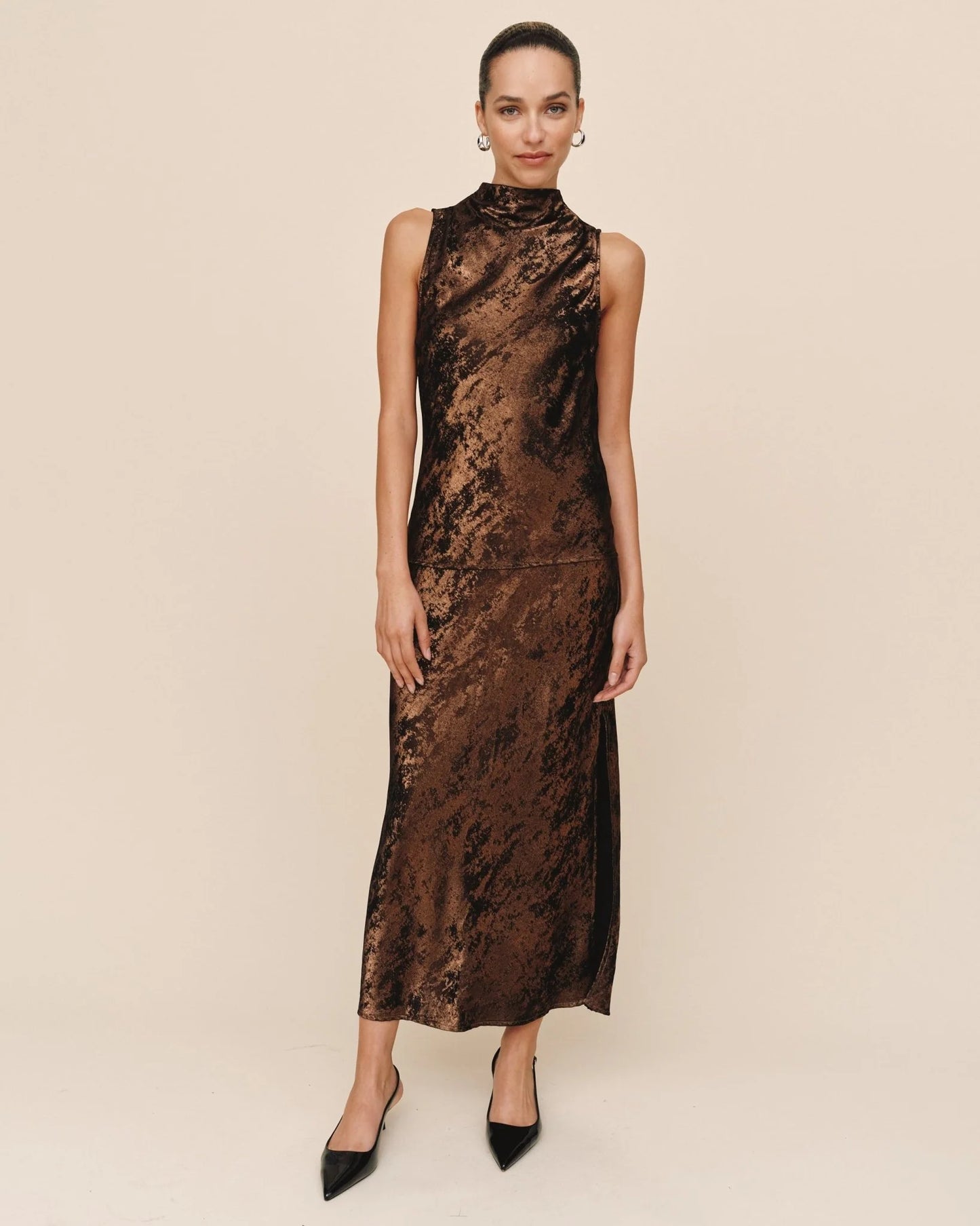 COWL NECK BIAS TOP BRONZE SHIMMER | BELLA DAHL