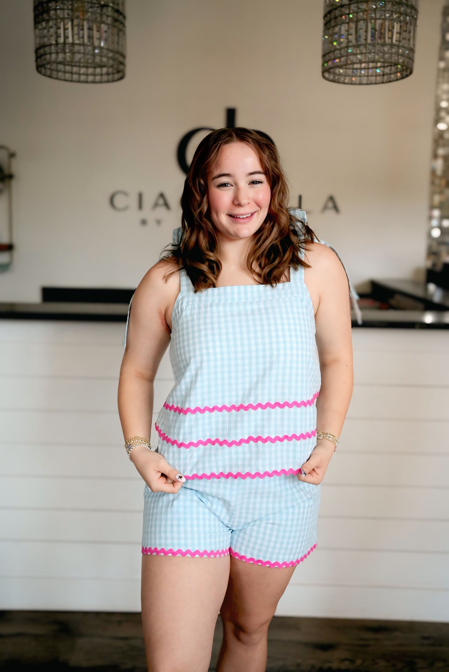 GINGHAM SHORTS WITH RICRAC TRIM