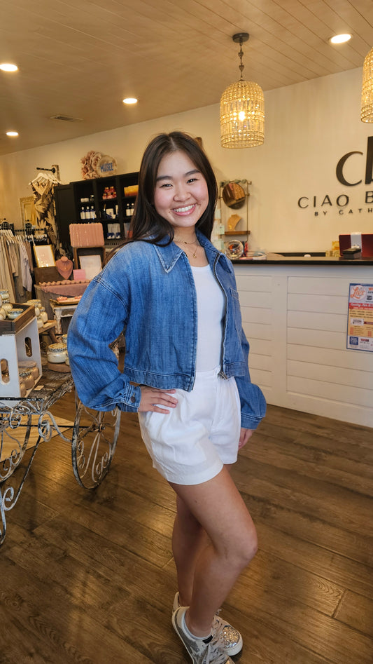 LUNA OVERSIZE CROP ZIP FRONT JACKET