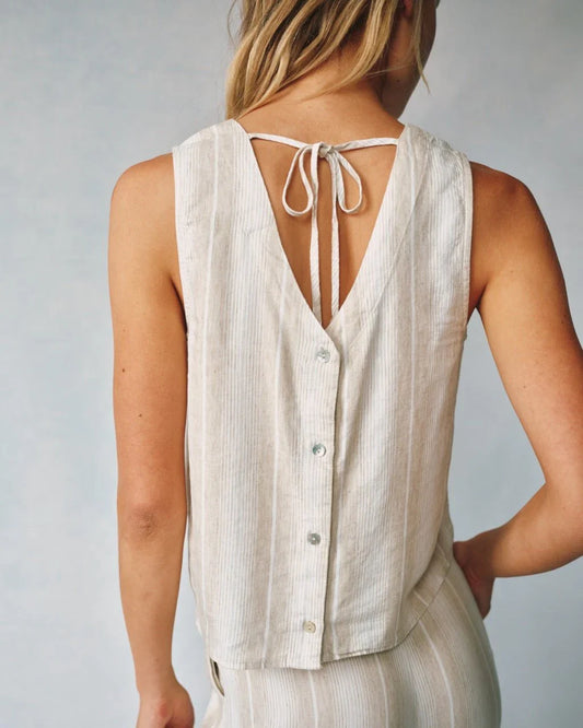 SLEEVELESS BUTTON BACK TOP | POSITANO SAND