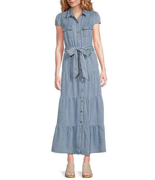 KUT | V NECK TIERED MAXI DRESS