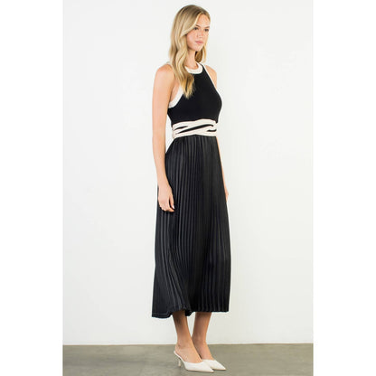 BURGUNDY KNIT AND SATIN DRESS