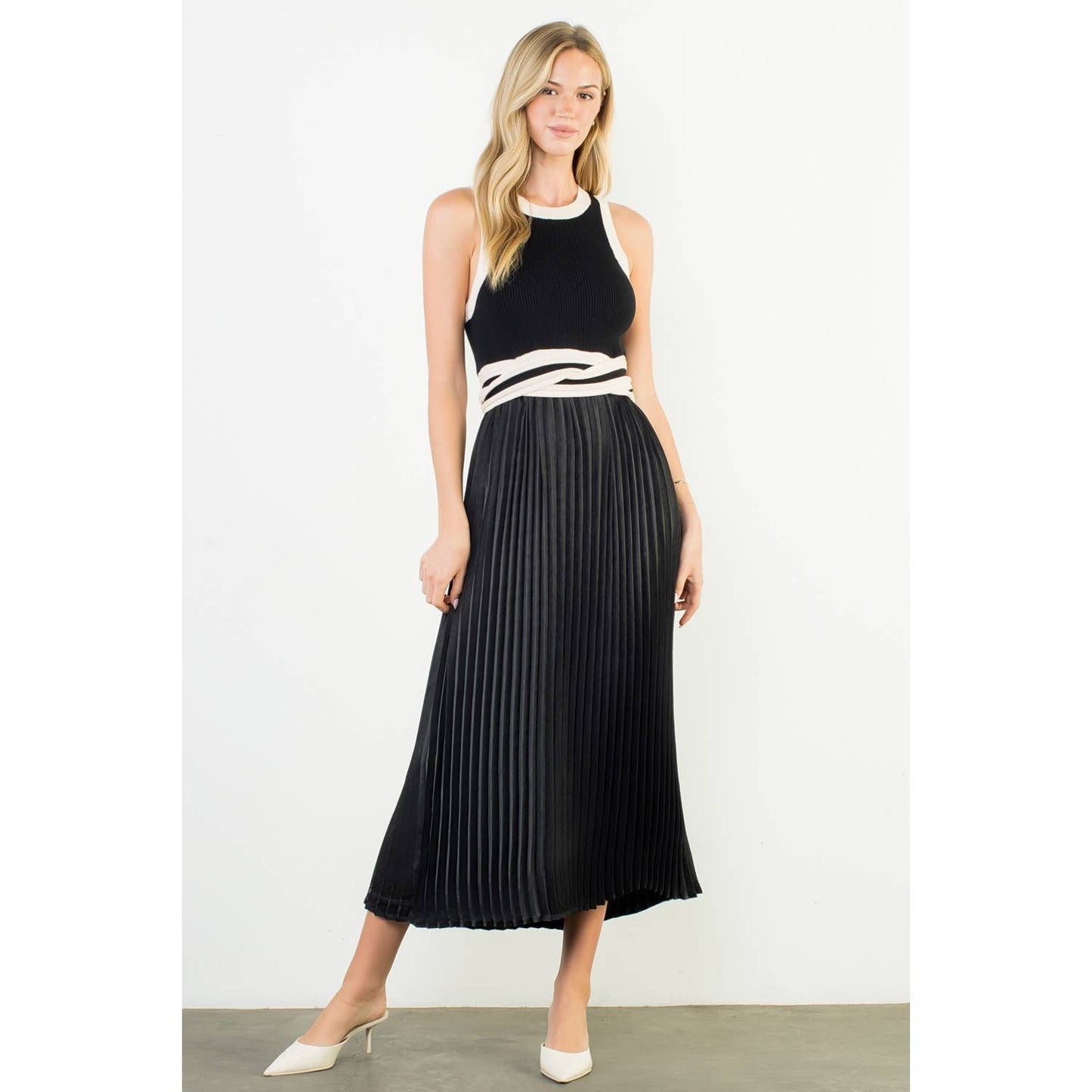 BURGUNDY KNIT AND SATIN DRESS