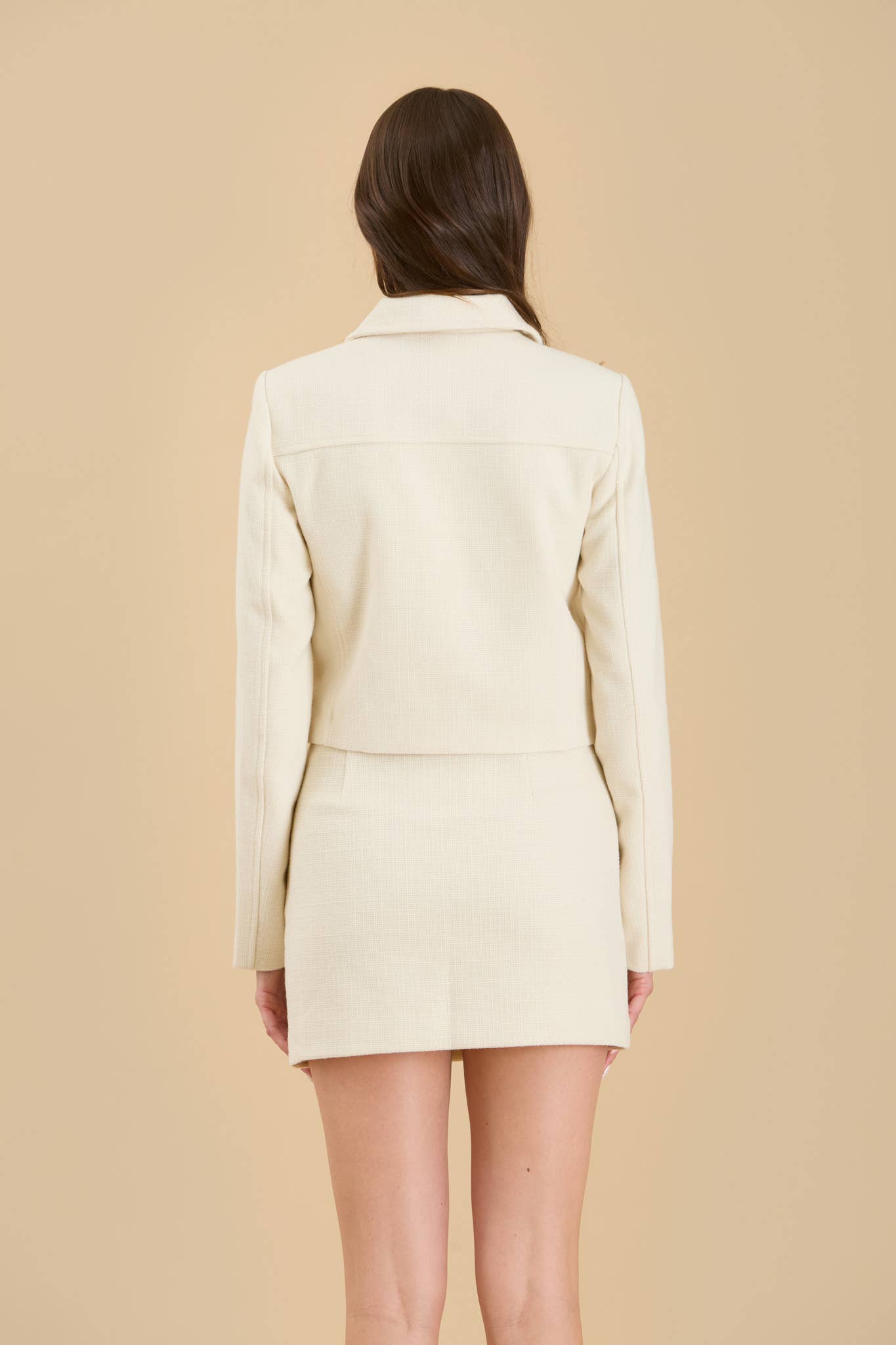 SOLID TWEED COLLARED BUTTON DOWN JACKET