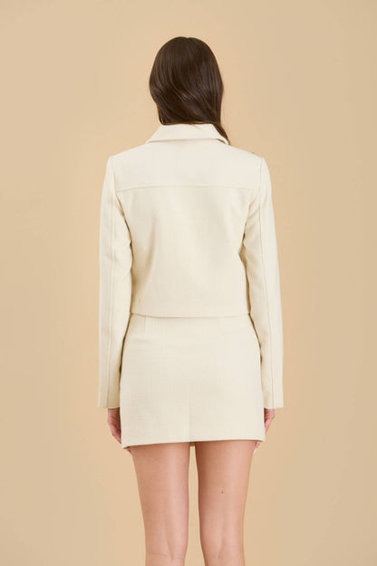 SOLID TWEED COLLARED BUTTON DOWN JACKET