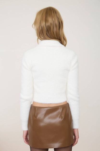 FUZZY KNIT COLLARED BUTTON DOWN CROPPED JACKET