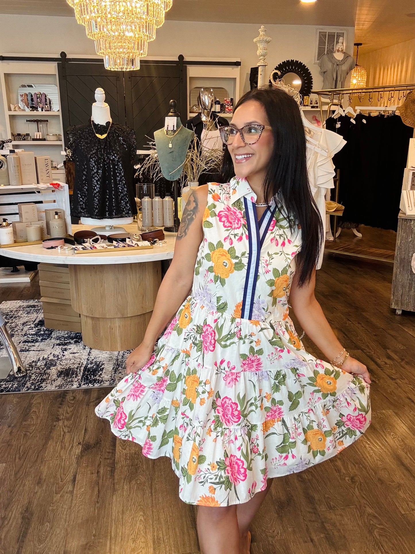 Sleeveless Tiered Floral Print Dress