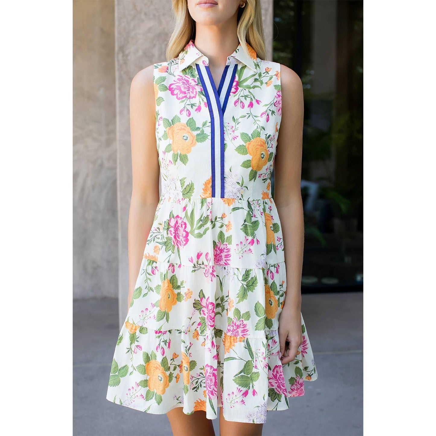 Sleeveless Tiered Floral Print Dress