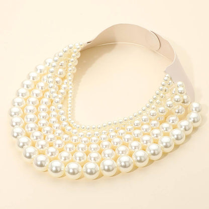 Chunky Metal Ball Beaded Multi Layered Faux Leather Magnetic Necklace