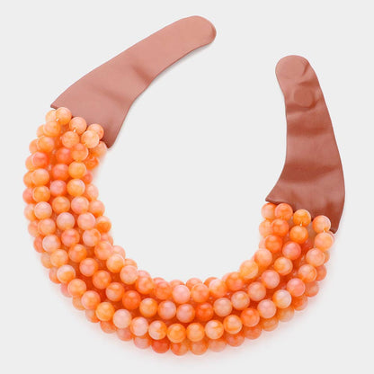 Chunky Acrylic Bead Layered Faux Leather Magnetic Necklace