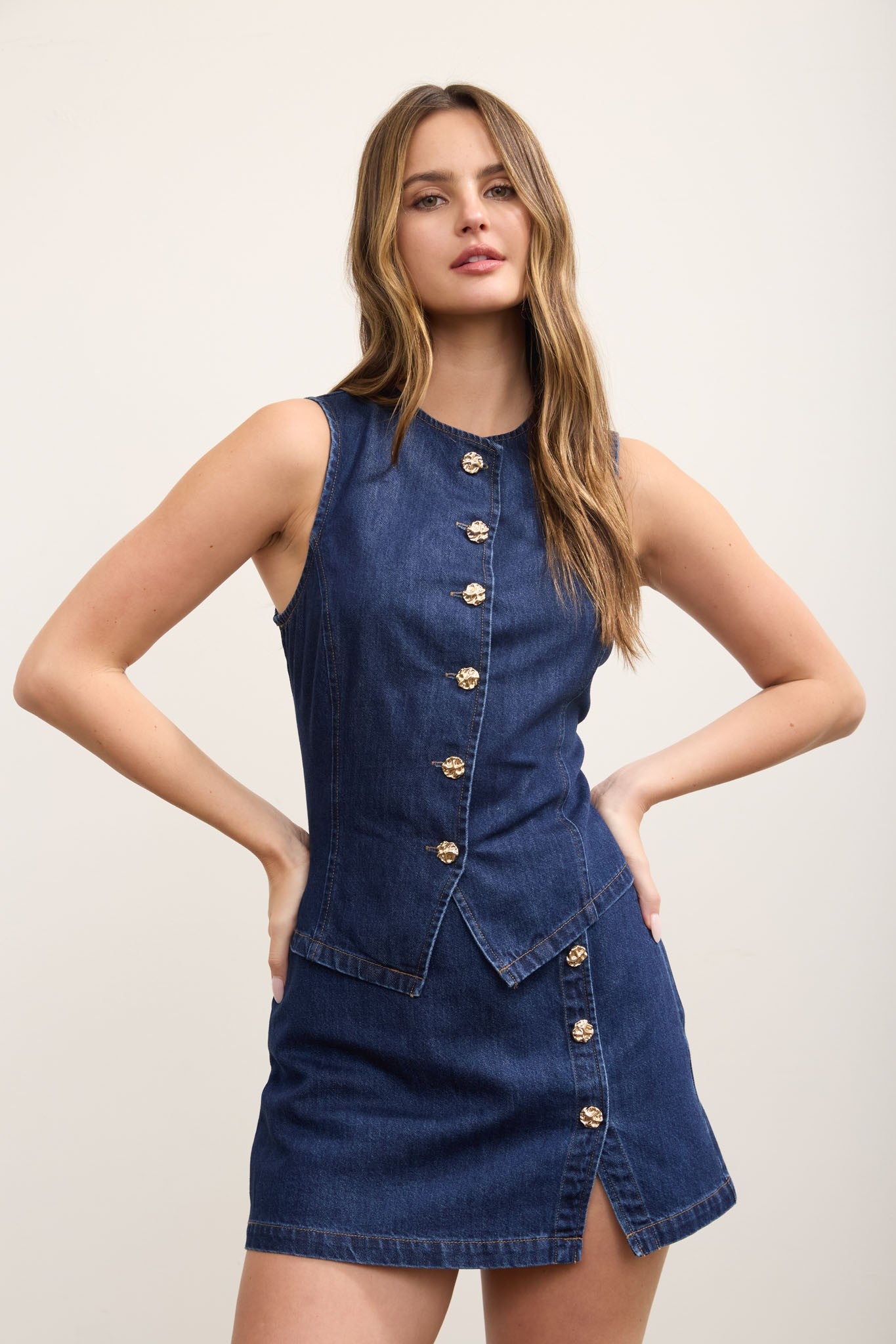Gold Button Up Denim Vest