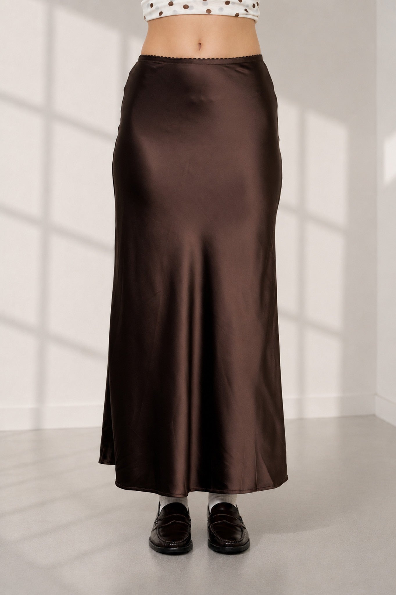 Espresso Satin Midi Skirt