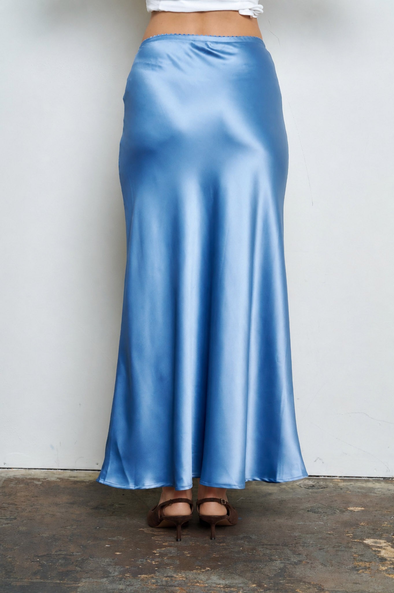 Tiffany Satin Blue Midi Skirt