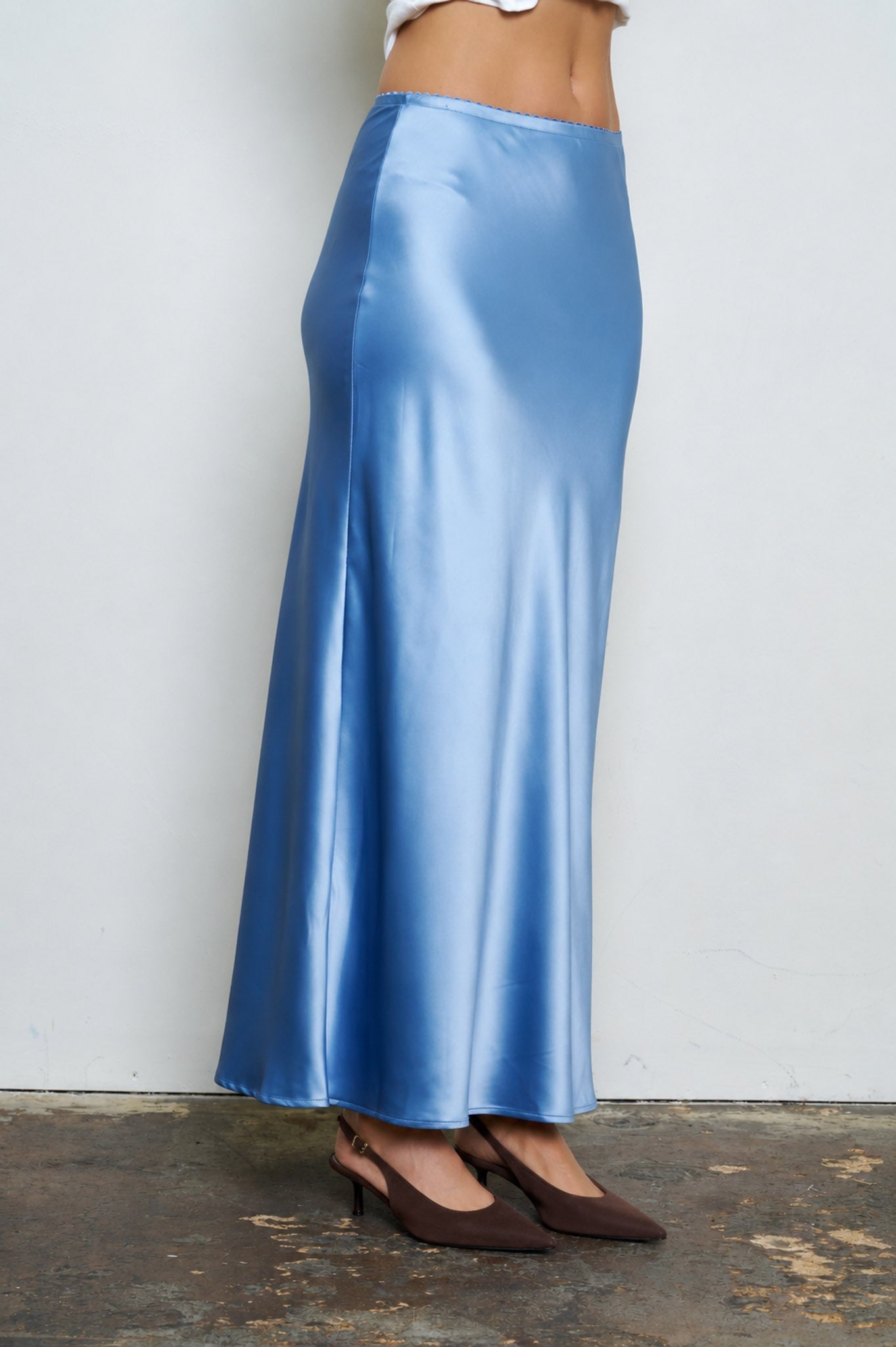 Tiffany Satin Blue Midi Skirt