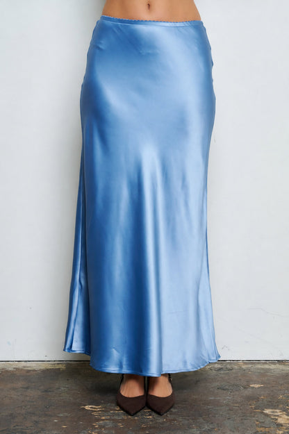 Tiffany Satin Blue Midi Skirt