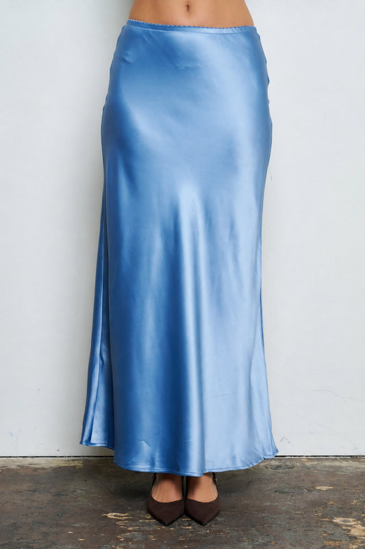 Tiffany Satin Blue Midi Skirt