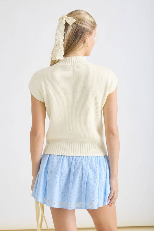 MOCK NECK EXTENDED SHOULDER KNIT PULLOVER SWEATER
