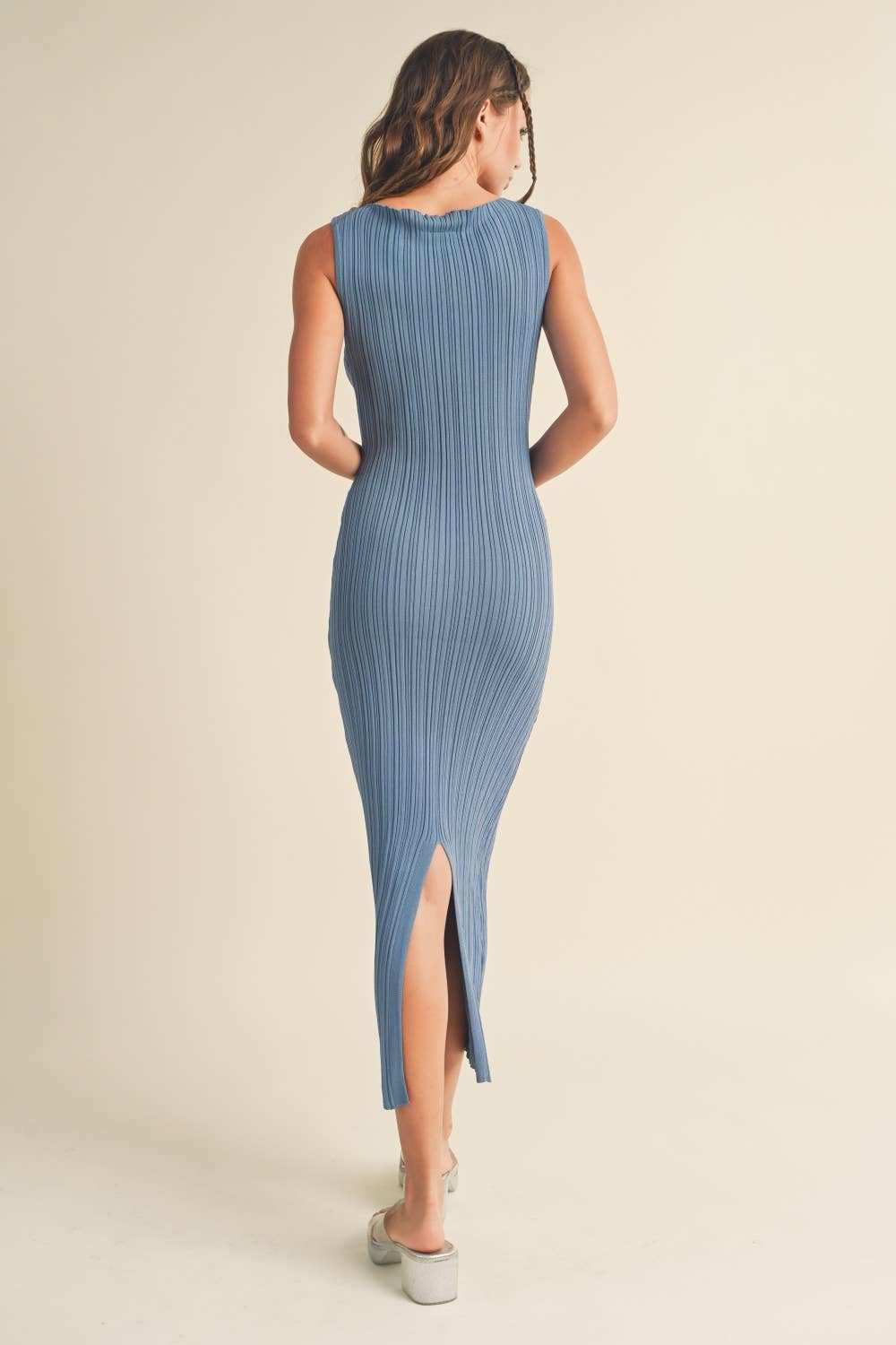 BABY BLUE RIB KNITTED LONG DRESS