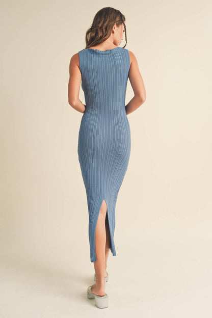 BABY BLUE RIB KNITTED LONG DRESS