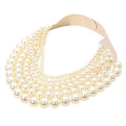 Chunky Metal Ball Beaded Multi Layered Faux Leather Magnetic Necklace