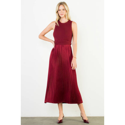 BURGUNDY KNIT AND SATIN DRESS