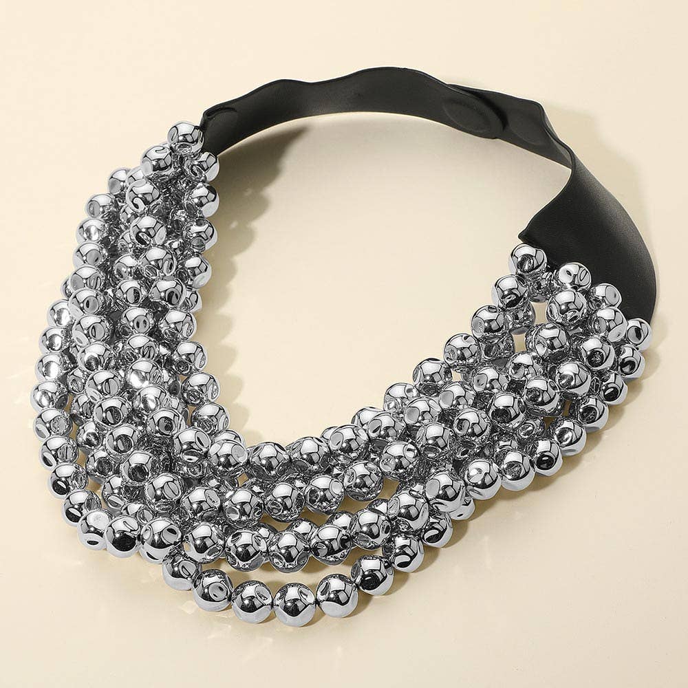 Chunky Acrylic Bead Layered Faux Leather Magnetic Necklace