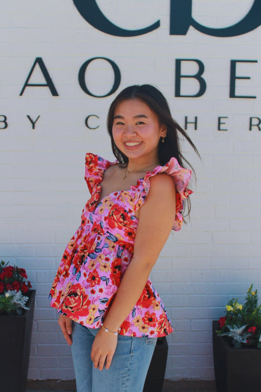 Bett Daisy Days Floral Ruffle Sleeve Tank Top | Buddy Love