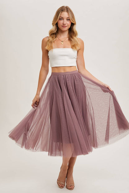 TULLE MAUVE MIDI SKIRT