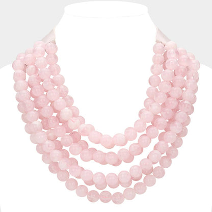 Chunky Acrylic Bead Layered Faux Leather Magnetic Necklace