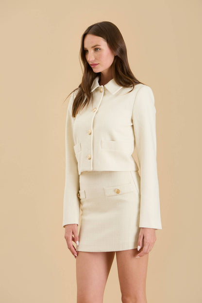 SOLID TWEED GOLD BUTTON ACCENT MINI SKIRT