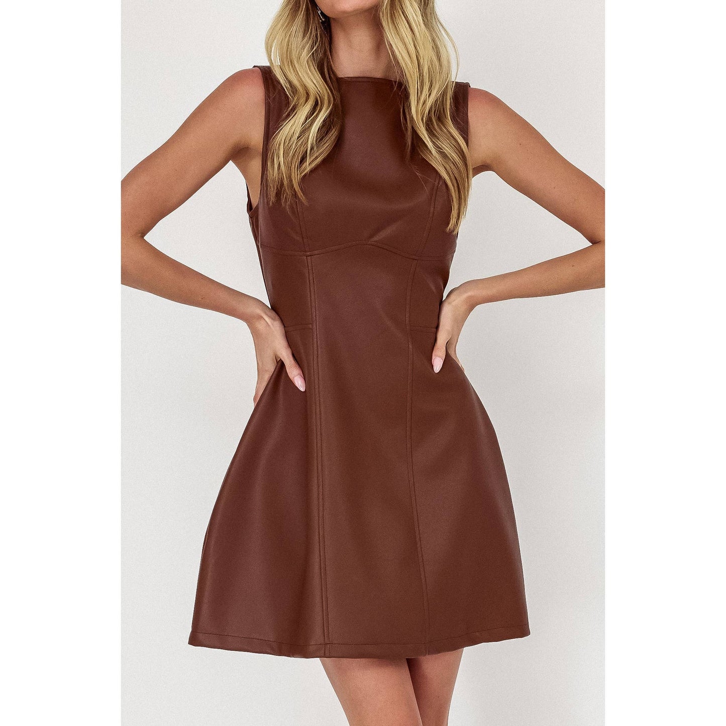 FAUX LEATHER MINI DRESS