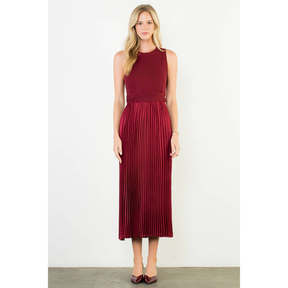 BURGUNDY KNIT AND SATIN DRESS