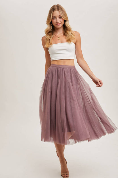 TULLE MAUVE MIDI SKIRT