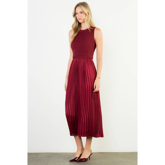 BURGUNDY KNIT AND SATIN DRESS