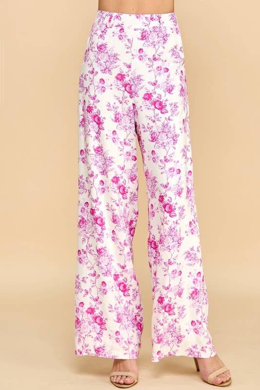 FLORAL PRINT SIDE POCKETS LONG PANTS