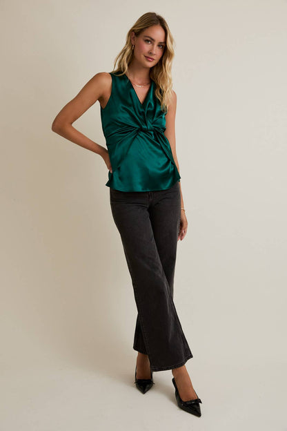 SATIN BOW TOP | EMERALD GREEN