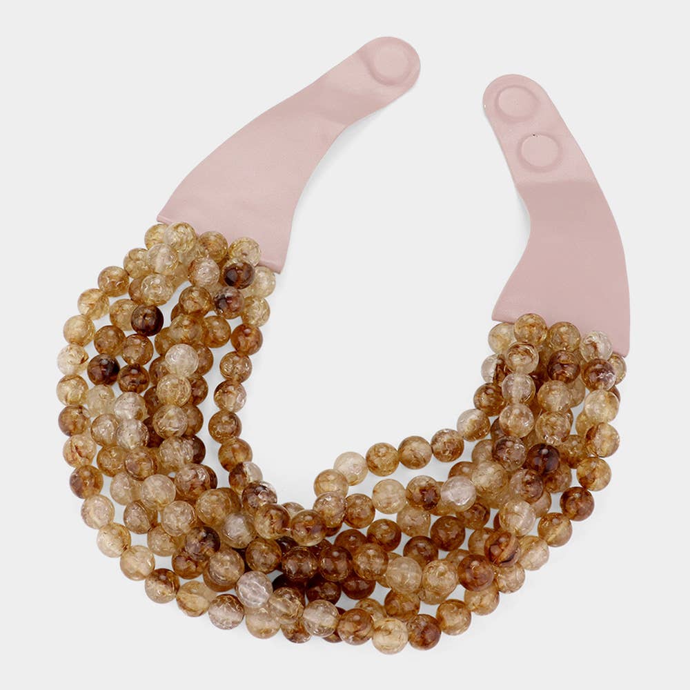 Chunky Acrylic Bead Layered Faux Leather Magnetic Necklace