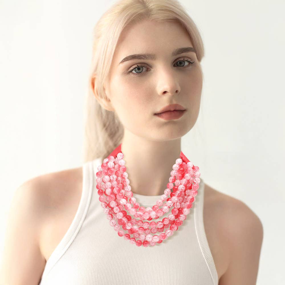 Chunky Acrylic Bead Layered Faux Leather Magnetic Necklace
