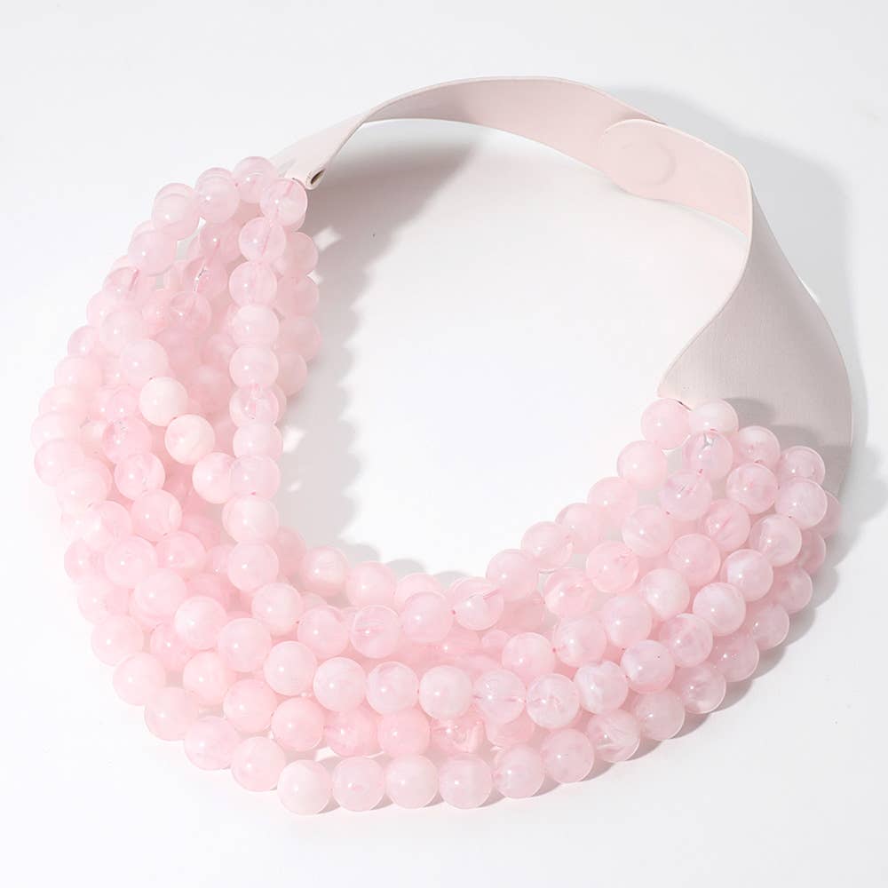 Chunky Acrylic Bead Layered Faux Leather Magnetic Necklace