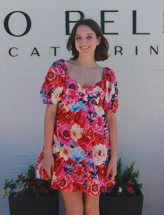 Diego Jubilee Pink Floral Short Sleeve Mini Dress | Buddy Love