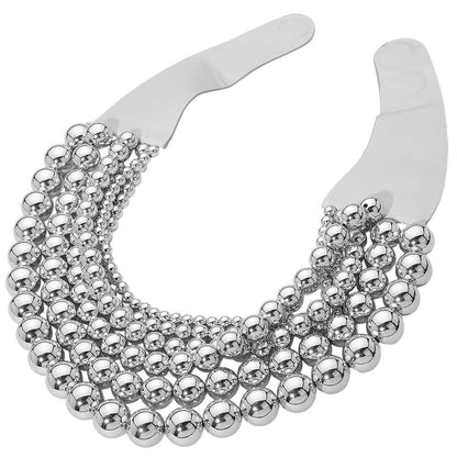 Chunky Metal Ball Beaded Multi Layered Faux Leather Magnetic Necklace