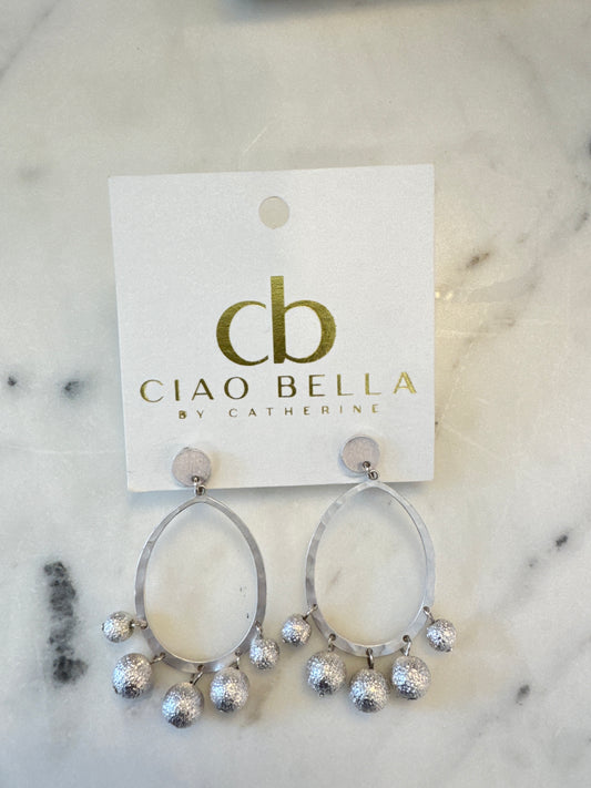 SILVER BALL TEAR DROP EARRINGS
