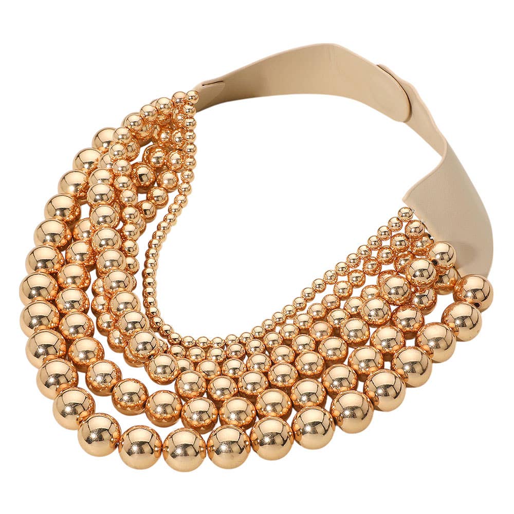 Chunky Metal Ball Beaded Multi Layered Faux Leather Magnetic Necklace